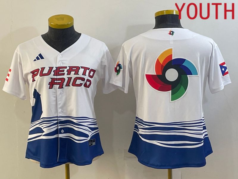 Youth 2023 World Cub Puerto Rico Blank White MLB Jersey6